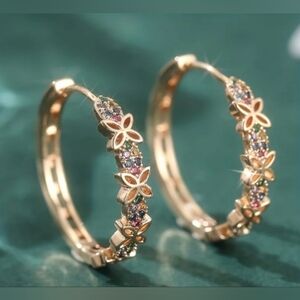 5/20 Elegant Gold Floral Hoop Earrings